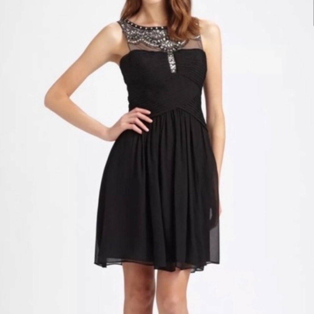 BCBG MAXAZRIA Julissa Beaded Silk Cocktail Dress In Black Embellished Rhinestone